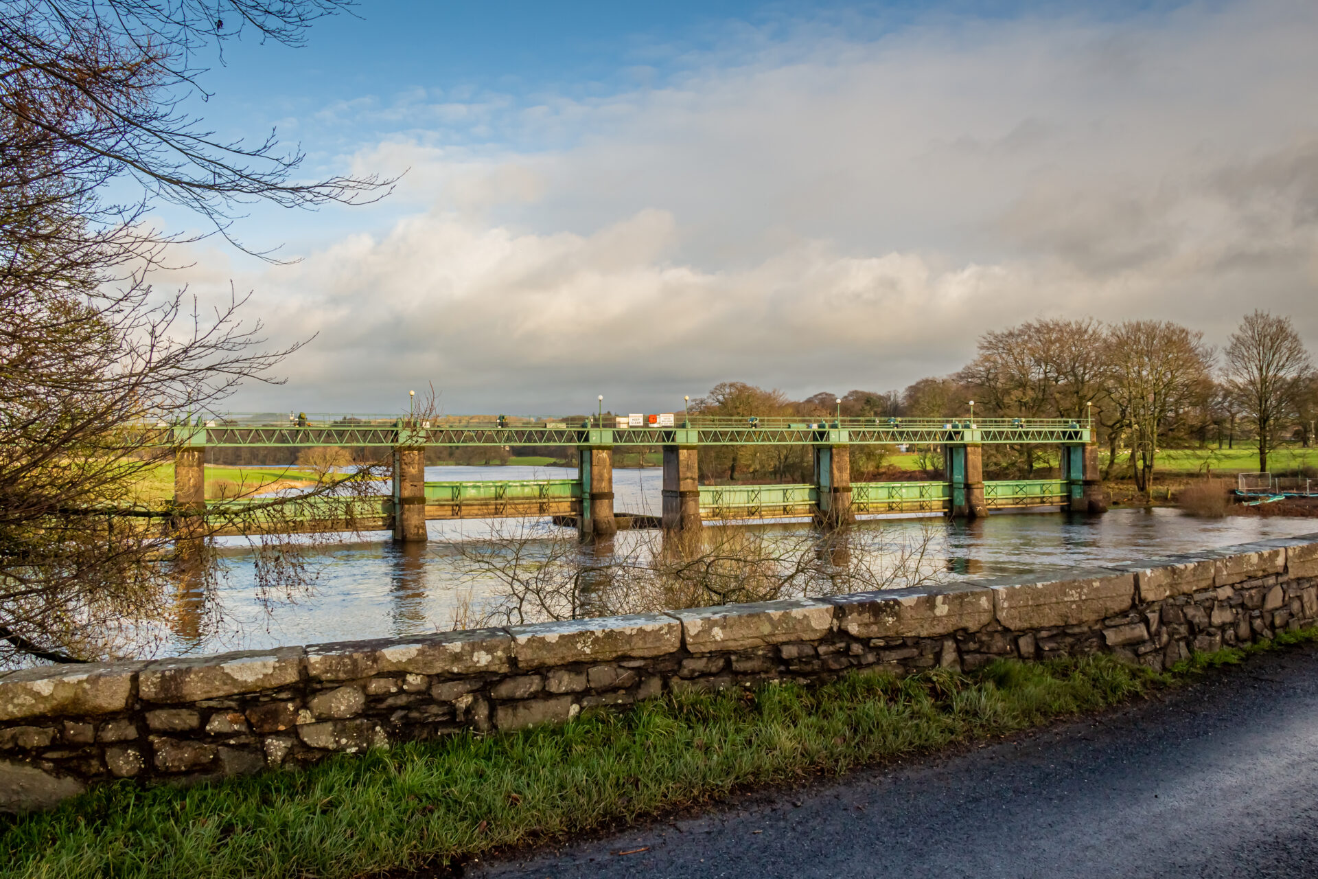 Brightwater blog. Business sustainability: The role of water in the new scope 3 emissions. Image from Glenlochar Barrage on the River Dee at Loch Ken, Galloway Hydro Electric Scheme, Scotland, UK.